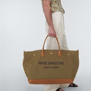 Saint Laurent Green and Brown Tote Bag with Leather Accents